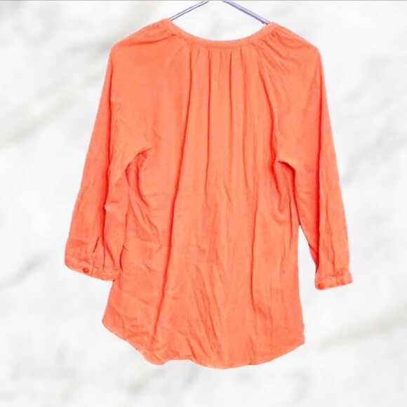 D&Co Tunic Top Peach Pink Long Sleeve Button Up Crinkle Texture Shirt size XS - Picture 3 of 9